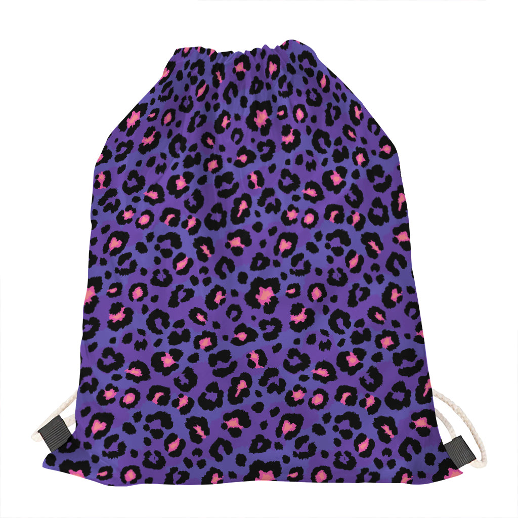 Purple And Pink Leopard Print Drawstring Bag
