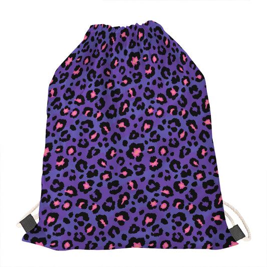 Purple And Pink Leopard Print Drawstring Bag