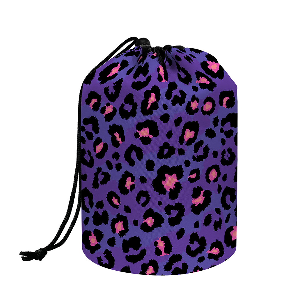 Purple And Pink Leopard Print Drawstring Makeup Bag