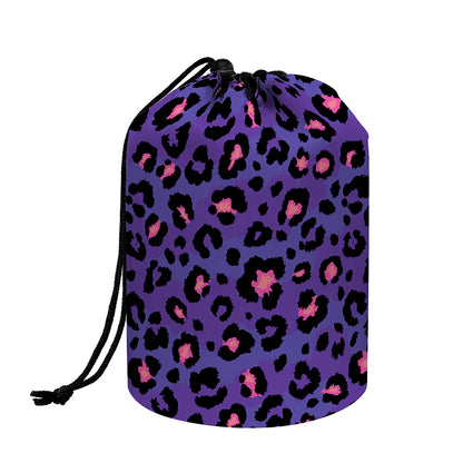 Purple And Pink Leopard Print Drawstring Makeup Bag