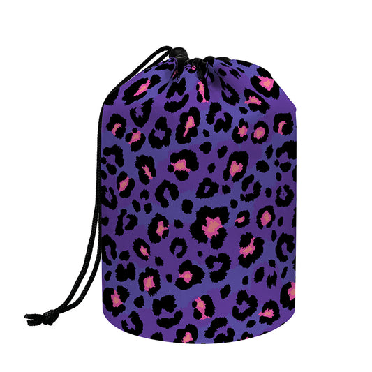 Purple And Pink Leopard Print Drawstring Makeup Bag