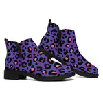 Purple And Pink Leopard Print Flat Ankle Boots