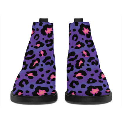 Purple And Pink Leopard Print Flat Ankle Boots