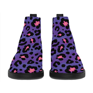 Purple And Pink Leopard Print Flat Ankle Boots