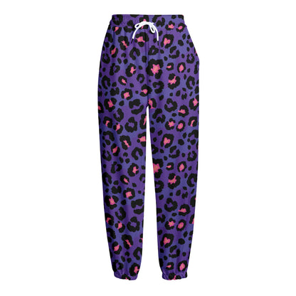 Purple And Pink Leopard Print Fleece Lined Knit Pants