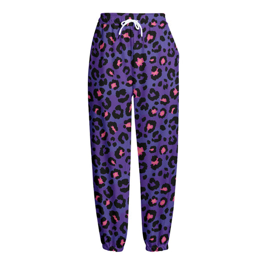 Purple And Pink Leopard Print Fleece Lined Knit Pants