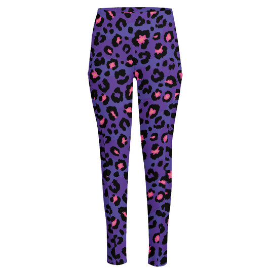 Purple And Pink Leopard Print High-Waisted Pocket Leggings