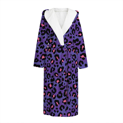 Purple And Pink Leopard Print Hooded Bathrobe