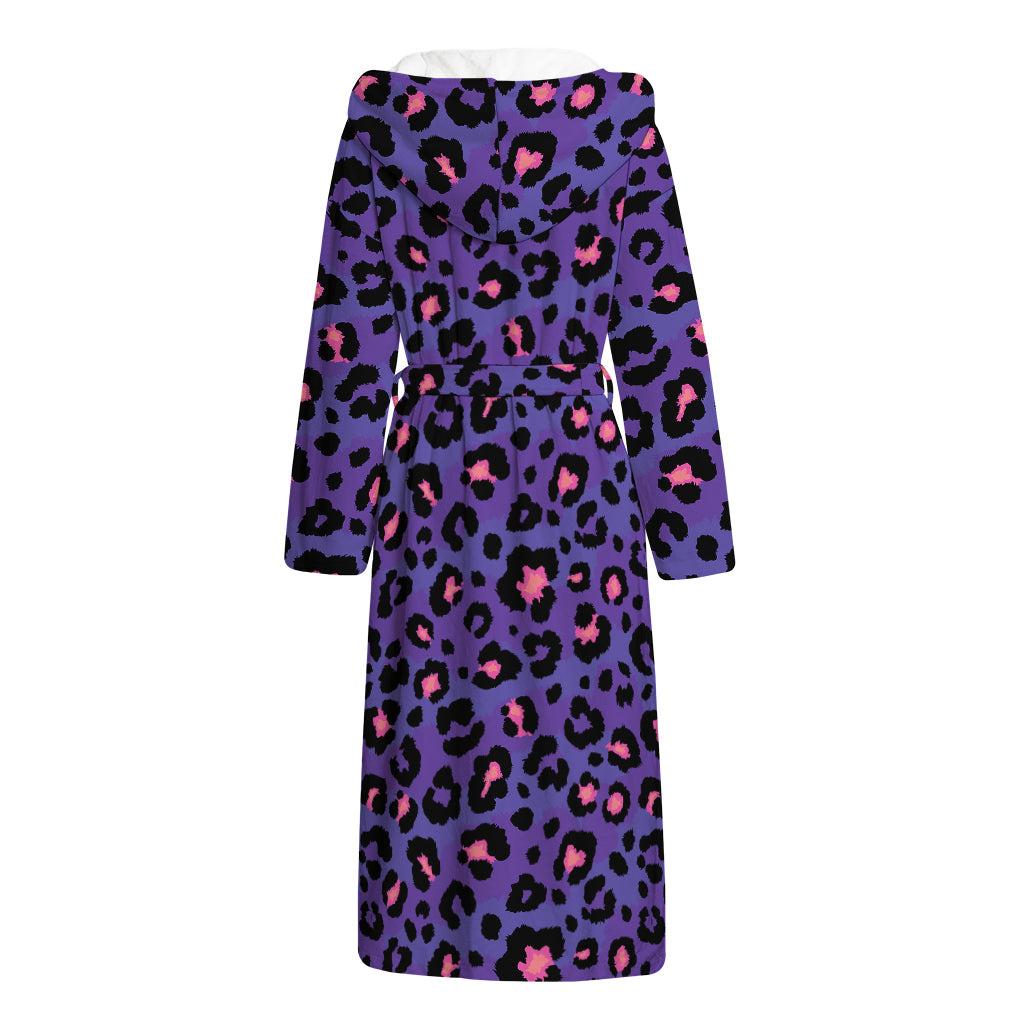 Purple And Pink Leopard Print Hooded Bathrobe