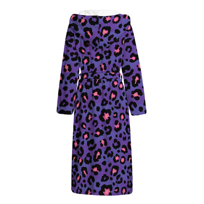 Purple And Pink Leopard Print Hooded Bathrobe