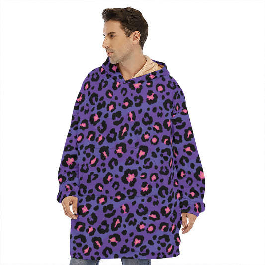 Purple And Pink Leopard Print Hoodie Blanket