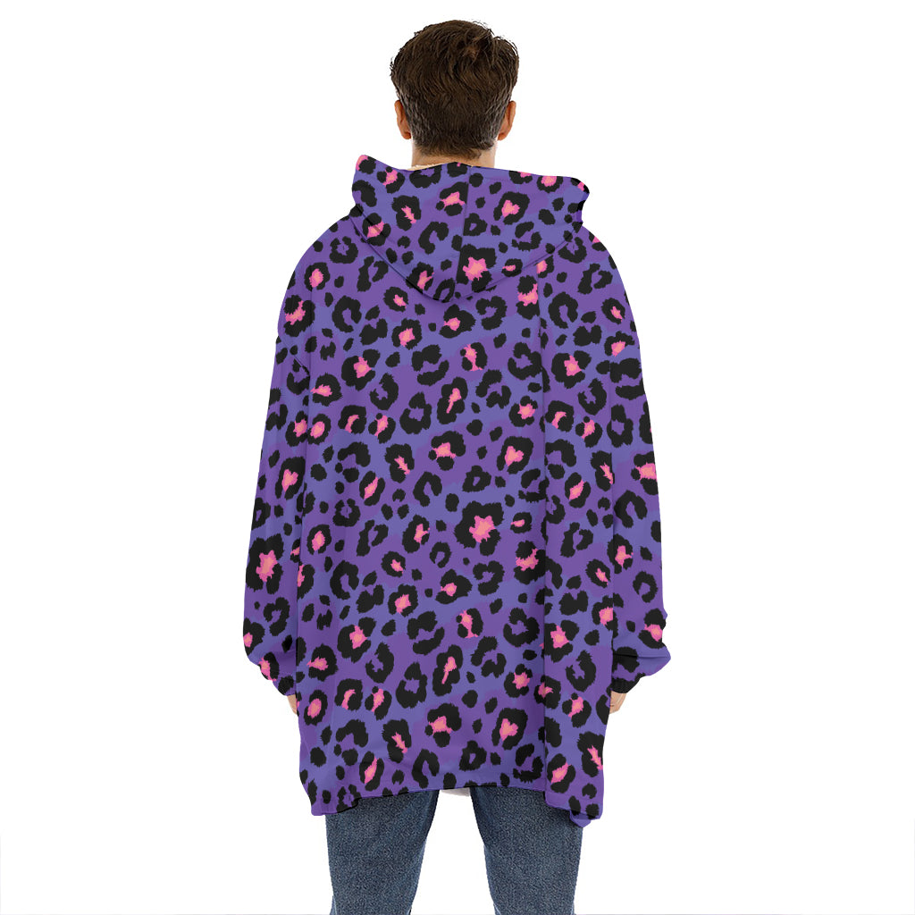 Purple And Pink Leopard Print Hoodie Blanket