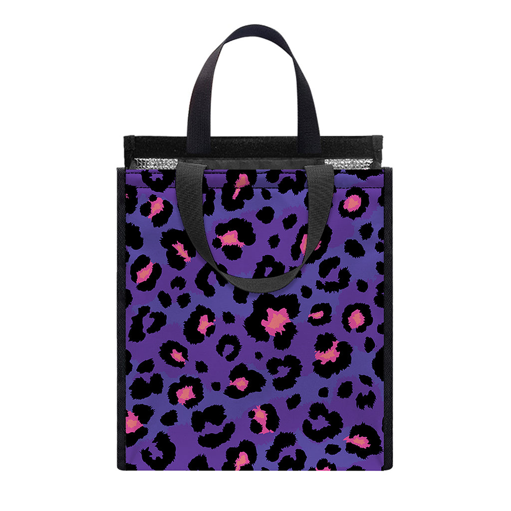 Purple And Pink Leopard Print Insulated Lunch Tote