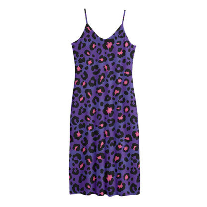 Purple And Pink Leopard Print Jersey Midi Cami Dress