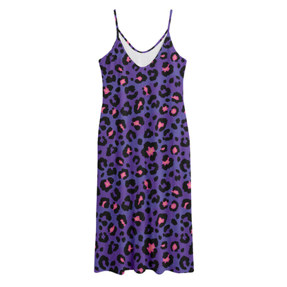 Purple And Pink Leopard Print Jersey Midi Cami Dress