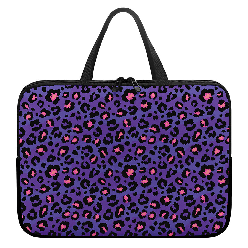 Purple And Pink Leopard Print Laptop Sleeve With Handle