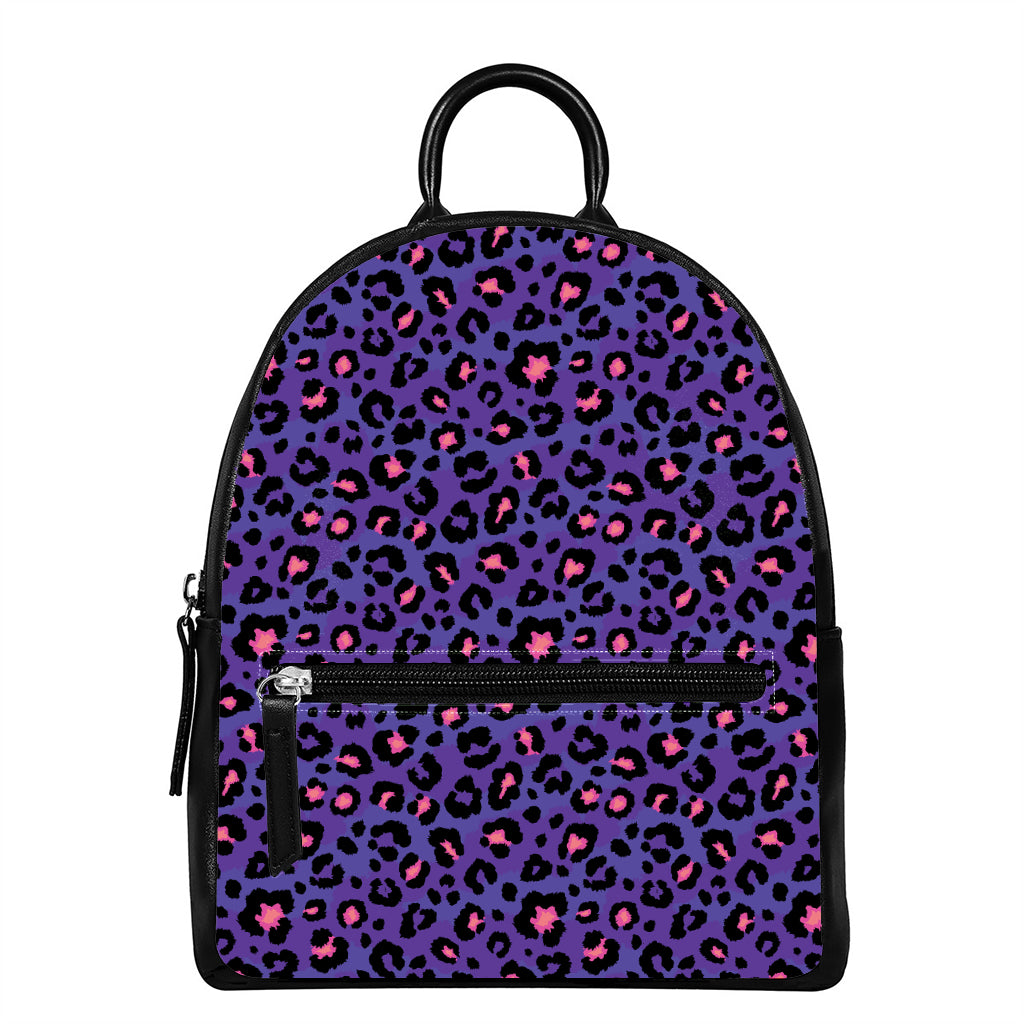 Purple And Pink Leopard Print Leather Backpack