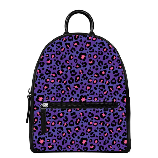 Purple And Pink Leopard Print Leather Backpack