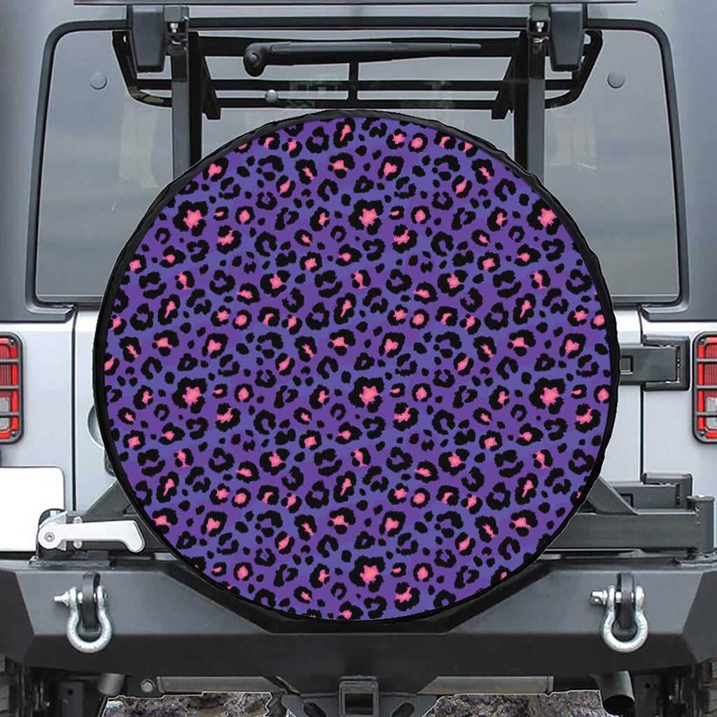 Purple And Pink Leopard Print Leather Spare Tire Cover