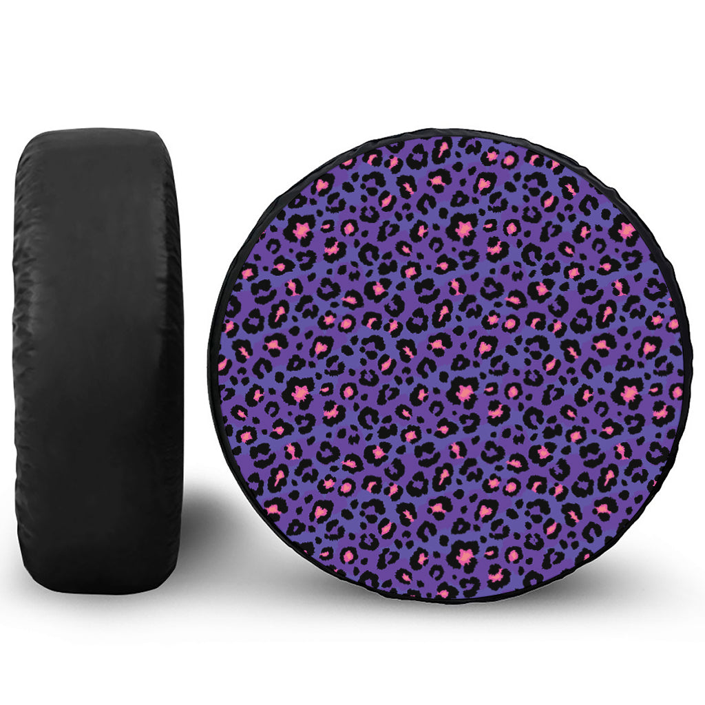 Purple And Pink Leopard Print Leather Spare Tire Cover