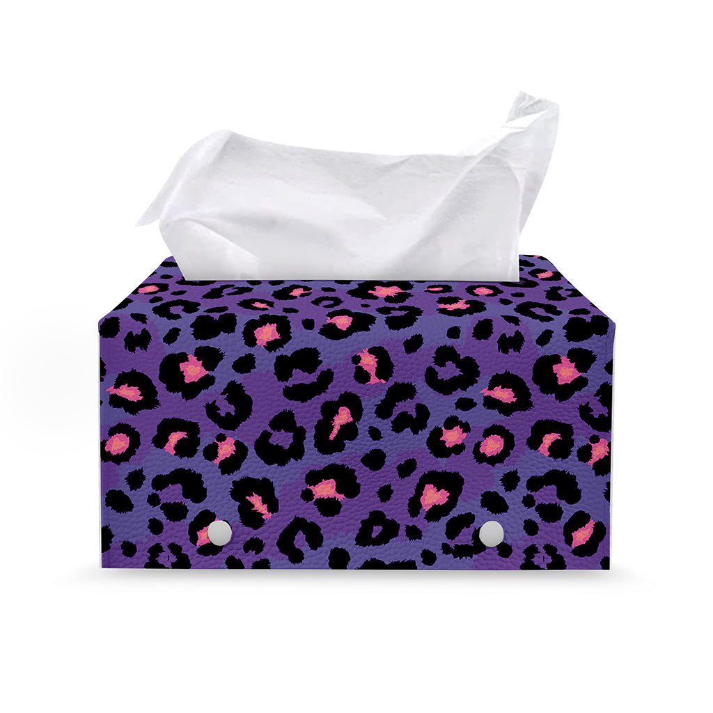 Purple And Pink Leopard Print Leather Tissue Box Cover