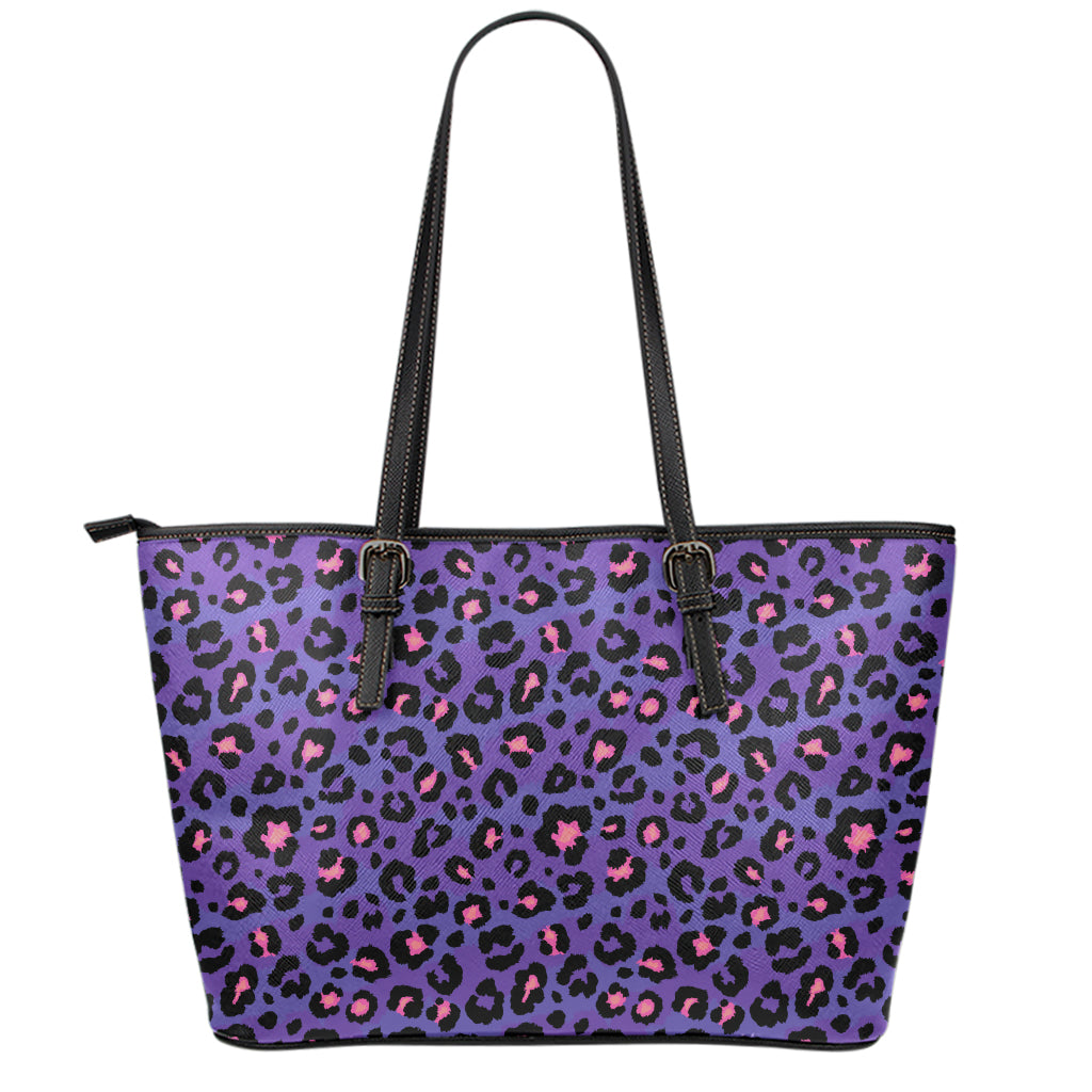 Purple And Pink Leopard Print Leather Tote Bag