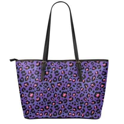 Purple And Pink Leopard Print Leather Tote Bag
