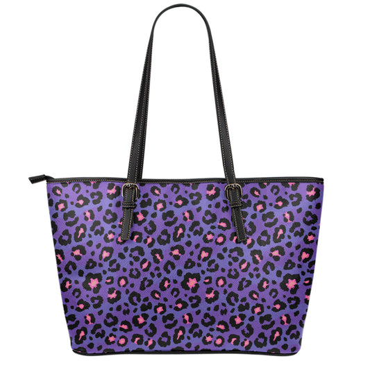 Purple And Pink Leopard Print Leather Tote Bag
