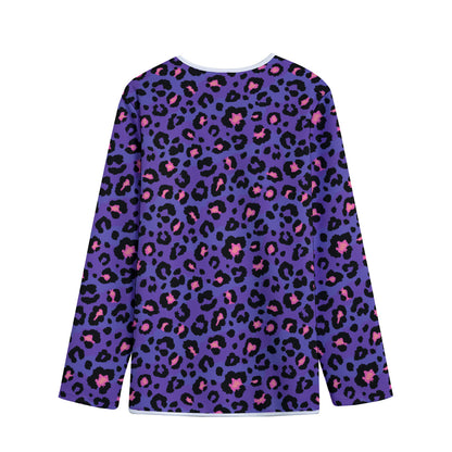 Purple And Pink Leopard Print Long Sleeve Short Coat