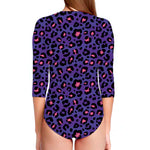 Purple And Pink Leopard Print Long Sleeve Swimsuit