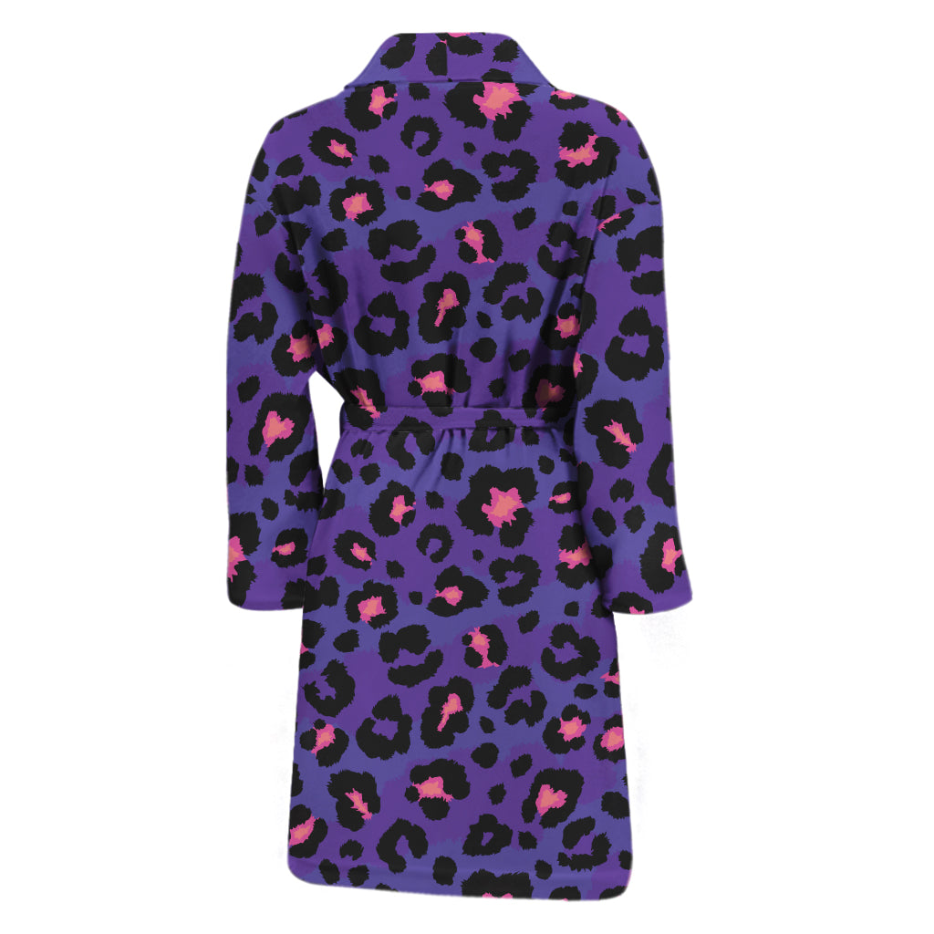 Purple And Pink Leopard Print Men's Bathrobe
