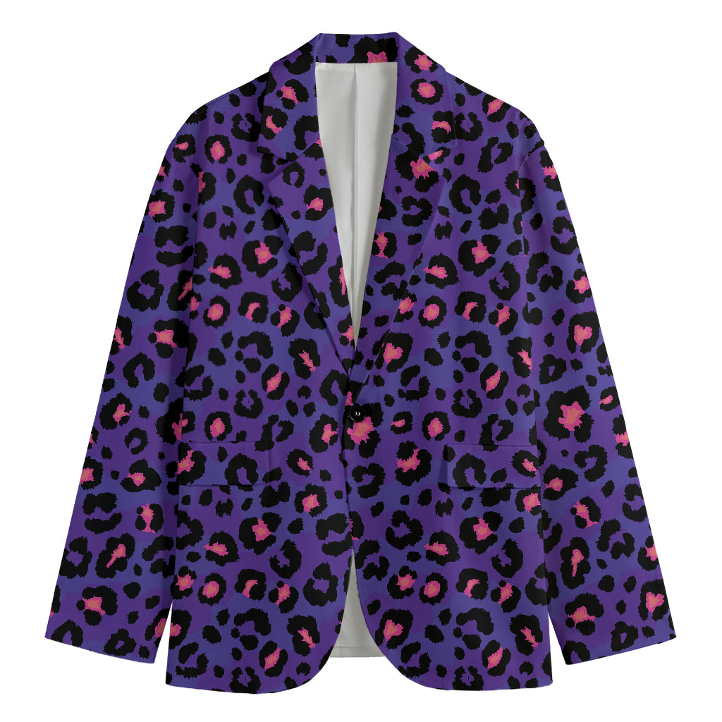 Purple And Pink Leopard Print Men's Blazer