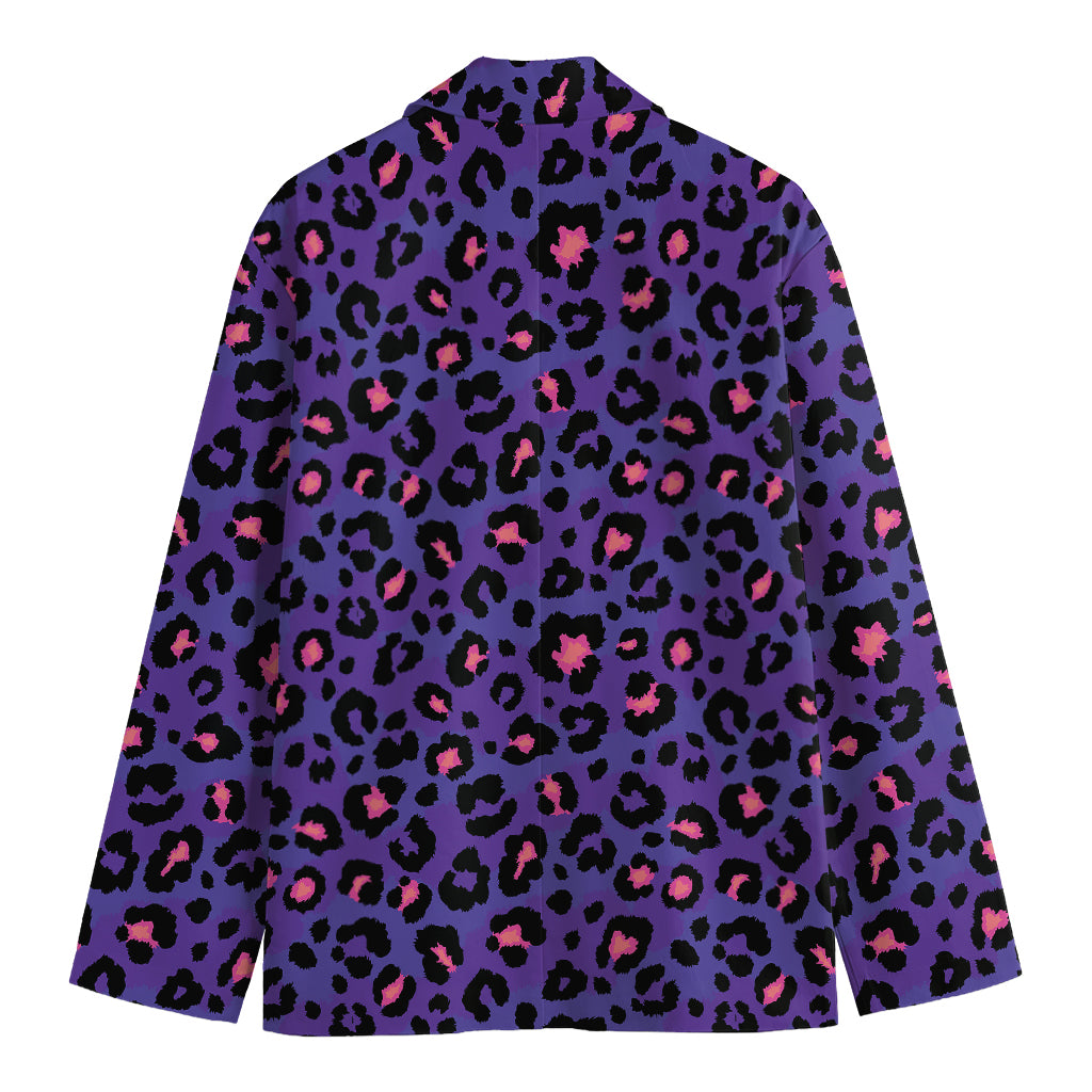 Purple And Pink Leopard Print Men's Blazer