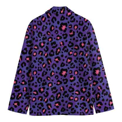 Purple And Pink Leopard Print Men's Blazer