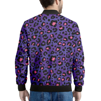 Purple And Pink Leopard Print Men's Bomber Jacket