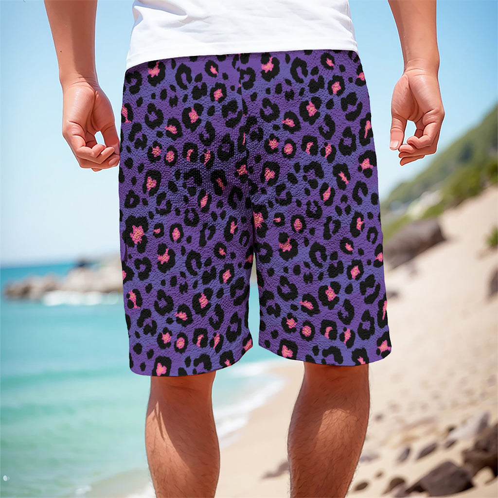 Purple And Pink Leopard Print Men's Cargo Shorts