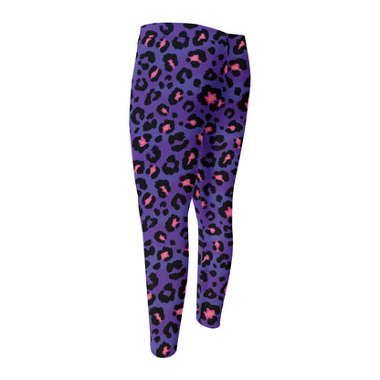 Purple And Pink Leopard Print Men's Compression Pants