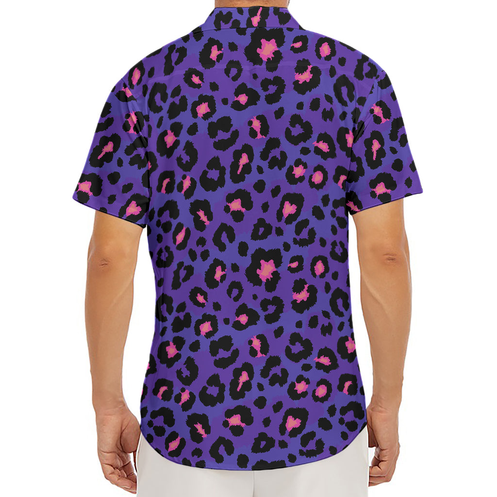 Purple And Pink Leopard Print Men's Deep V-Neck Shirt