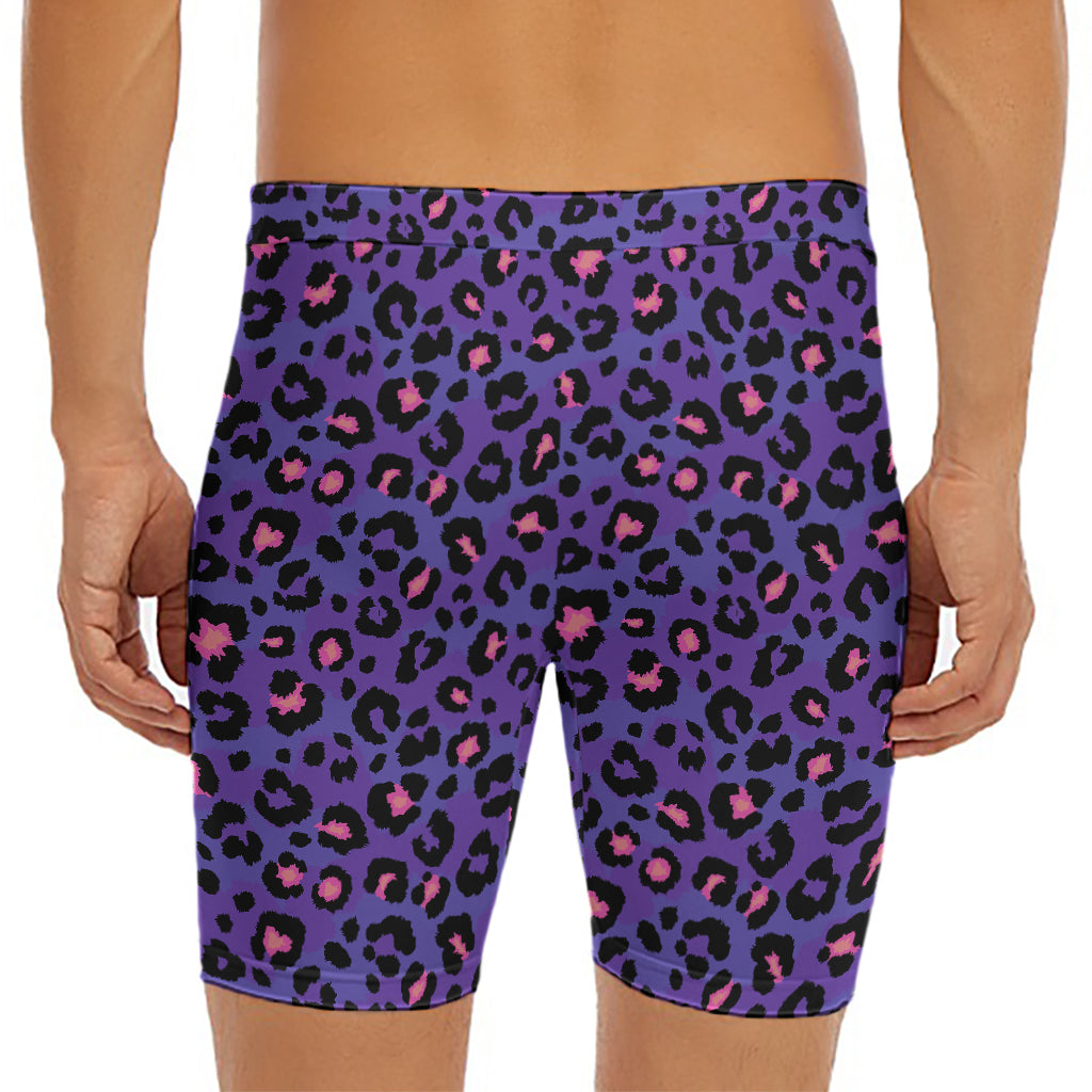 Purple And Pink Leopard Print Men's Long Boxer Briefs