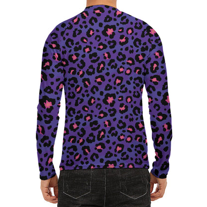 Purple And Pink Leopard Print Men's Long Sleeve Rash Guard