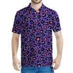 Purple And Pink Leopard Print Men's Polo Shirt