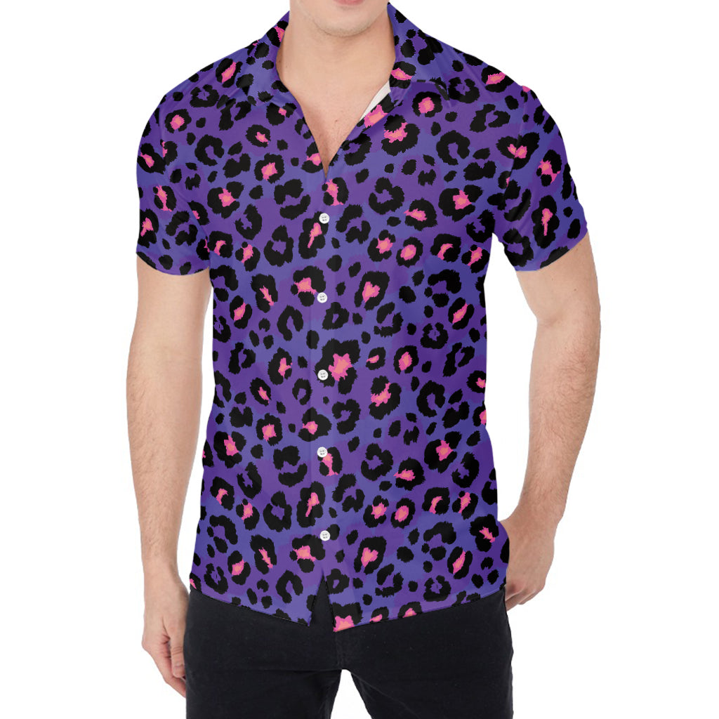 Purple And Pink Leopard Print Men's Shirt