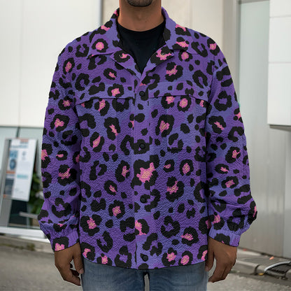 Purple And Pink Leopard Print Men's Shirt Jacket