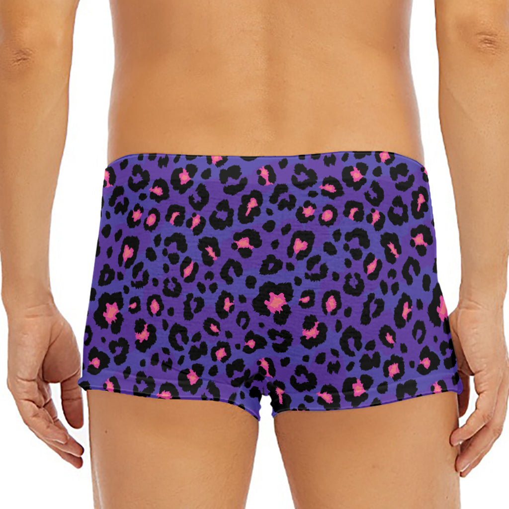 Purple And Pink Leopard Print Men's Short Boxer Briefs