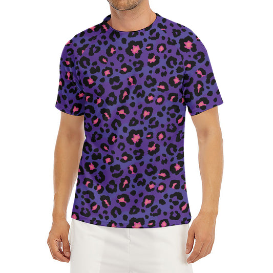 Purple And Pink Leopard Print Men's Short Sleeve Rash Guard