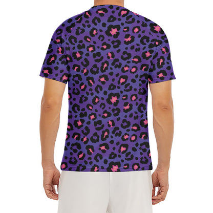 Purple And Pink Leopard Print Men's Short Sleeve Rash Guard
