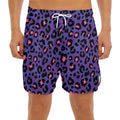 Purple And Pink Leopard Print Men's Split Running Shorts