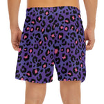 Purple And Pink Leopard Print Men's Split Running Shorts