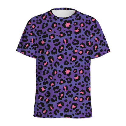 Purple And Pink Leopard Print Men's Sports T-Shirt