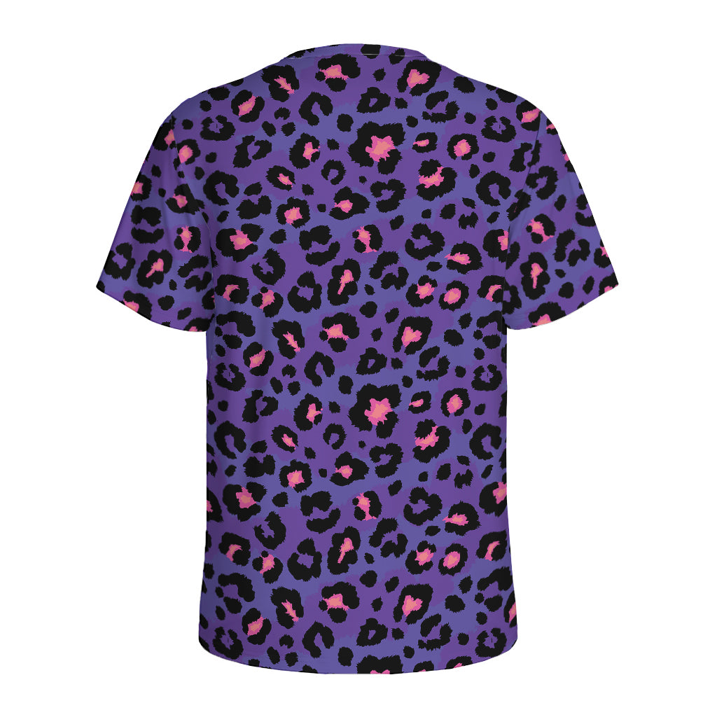 Purple And Pink Leopard Print Men's Sports T-Shirt